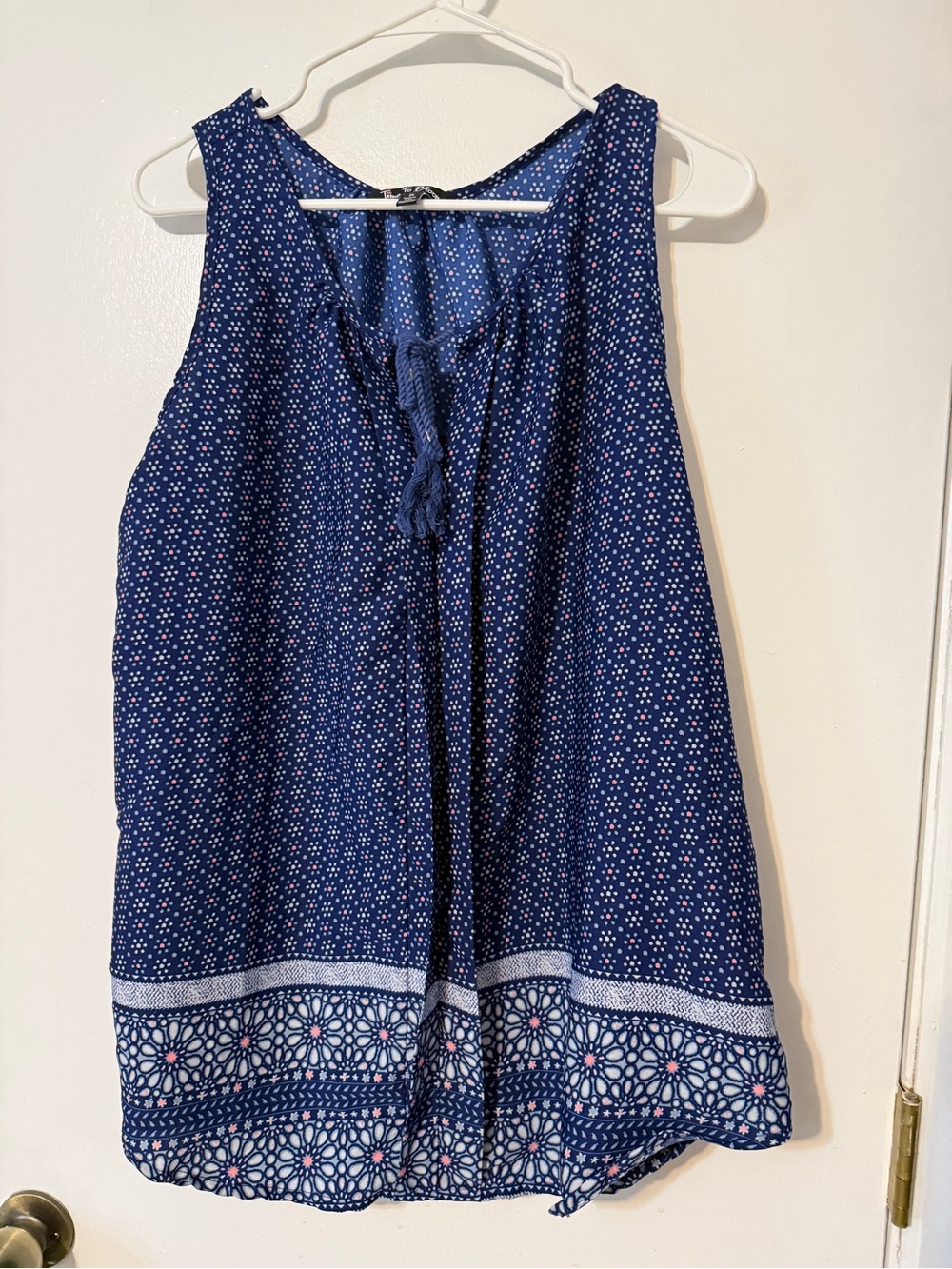 Sleeveless Navy Blue Printed Boho Blouse